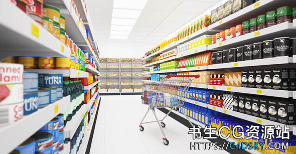 C4D模型-水果蔬菜推车牛奶饮料超市相关三维模型CGAXIS – Supermarket Collection for Cinema 4D