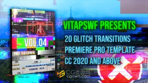 20个赛博朋克数字故障过渡Glitch Transitions Vol. 04-PR模板