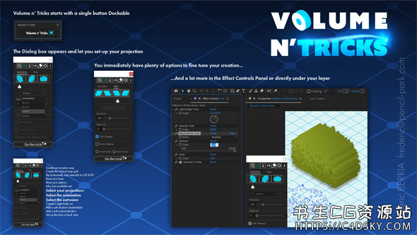 AE脚本-2.5D等距网格投影倾斜偏差动画脚本AEscripts Volume n' Tricks V1.0.7 Win/Mac