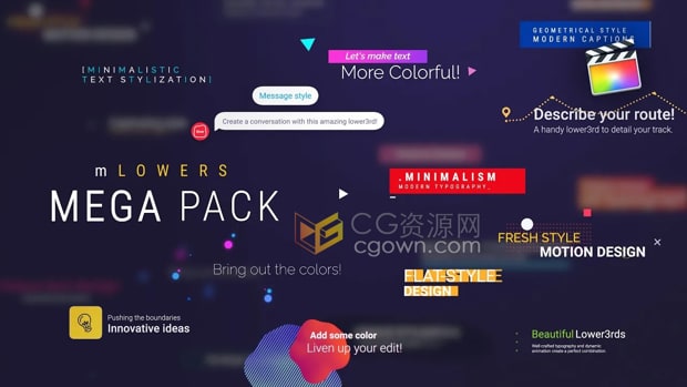 FCPX插件131组现代设计文字标题视频字幕条动画mLowers Mega