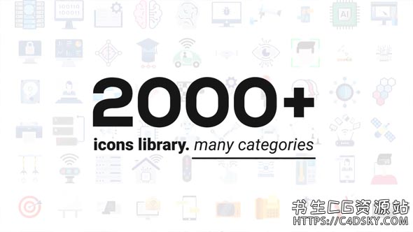 AE模板-2000+常用扁平化ICON图标MG动画婚礼公司生活日常金融标签网络等2000+ Animated Icons Library