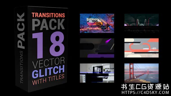 PR模板-18款非常实用的4K数字失真毛刺故障转场过渡Transitions Pack