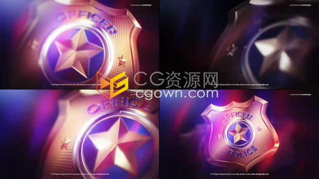 3D五角星警徽样式徽章LOGO动画军队野蛮运动游戏类视频片头-AE模板下载