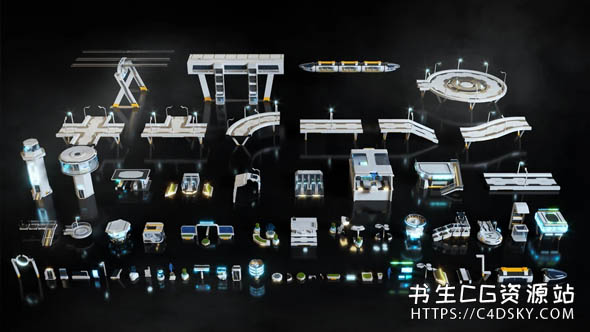 高科技全息仪表板玻璃塔城市街道场景道具3D模型Kitbash – Props: High Tech Streets（OBJ/FBX格式）