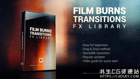 PR模板-Vlog旅游航拍视频电影胶片炫光漏光光效转场模板Film Burns Transitions & FX Pack