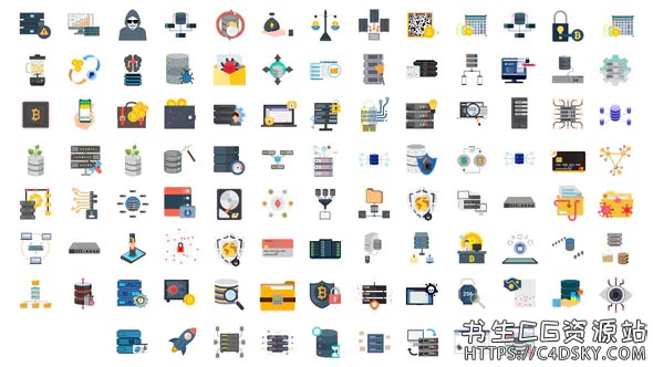 AE模板-100个网络安全和信息数据MG图标动画素材库100 Cyber Security & Database Icons