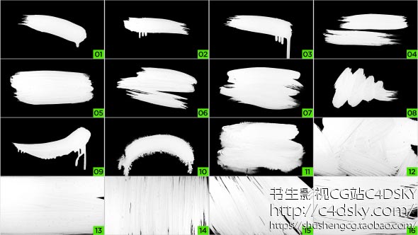 高清视频素材-16组中国风水墨笔刷水彩画布檫除遮罩转场Natural Paint Brush Pack免费下载