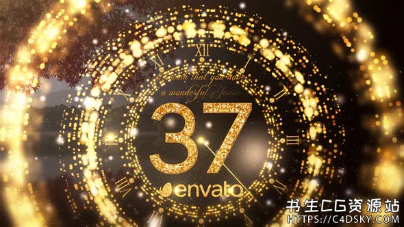 AE模板-华丽金色钟表粒子礼花绽放特效2021新年跨年60秒倒计时开场模板New Year Countdown 2021