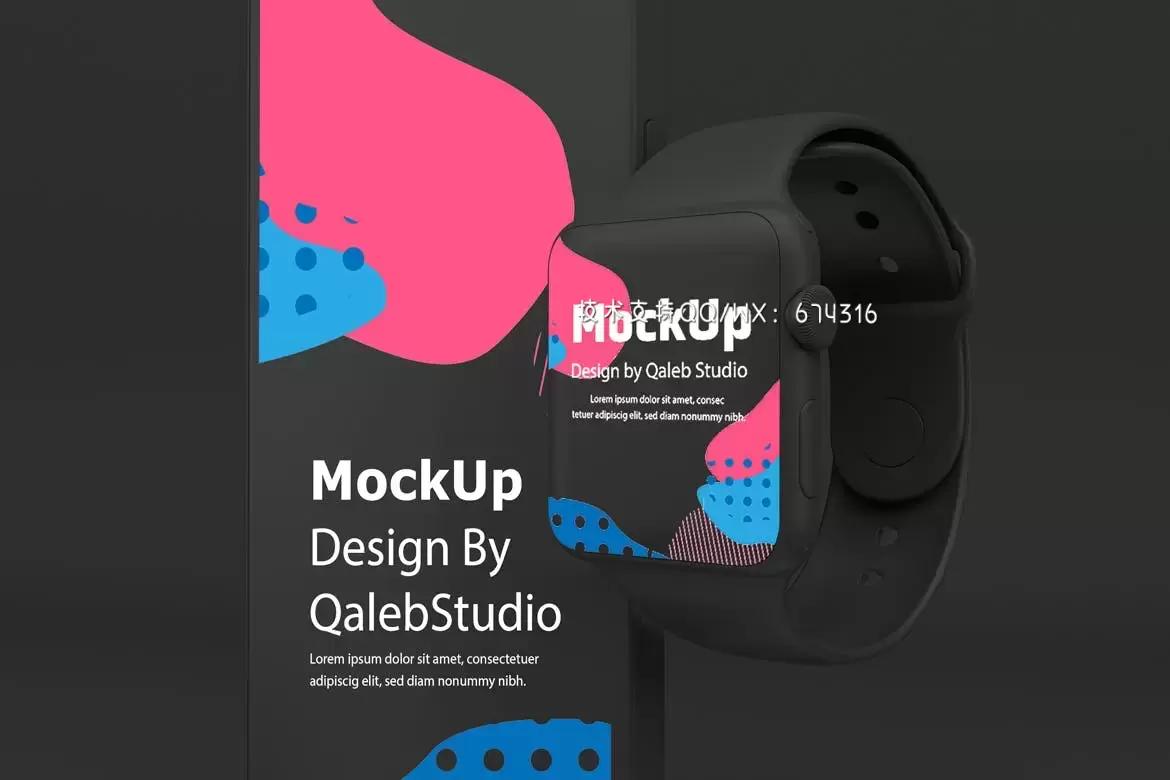 深色iPhone 12和Apple Watch APP UI样机展示模型mockups免费下载插图6