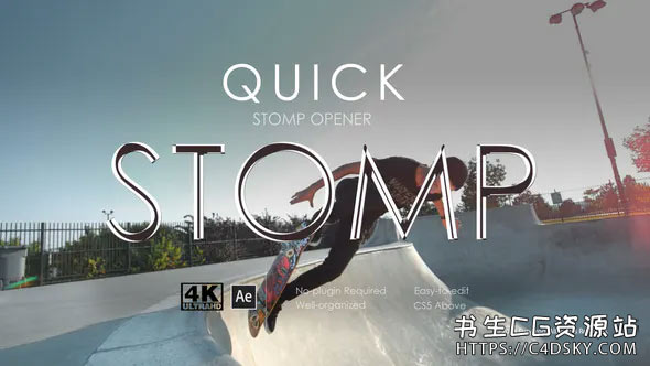 AE模板-时尚节奏感品牌广告视频标题重踏快闪片头模板Quick Stomp Opener