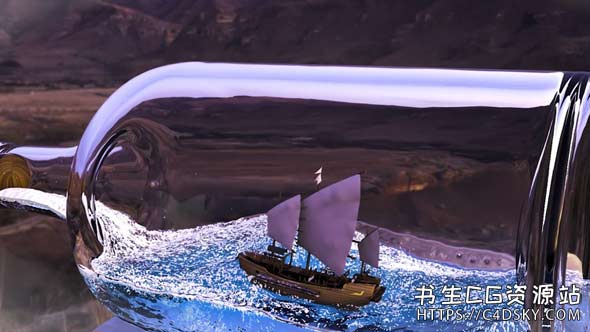 C4D漂流瓶中浮船动画流体模拟特效教程Mastering Cinema 4D: Floating Ship in a Bottle Animation