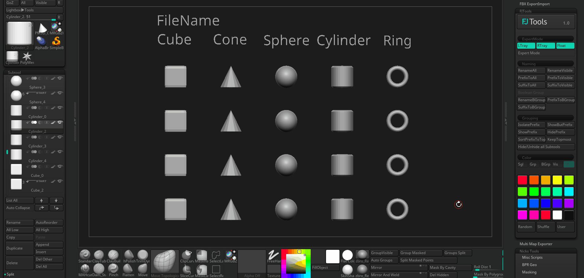 Zbrush插件-随机颜色重命名专家模式群组脚本FJTools For ZBrush 4R8 免费下载