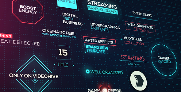 AE模板-18组高科技HUD图标界面数字标题字幕模版Cinematic HUD Titles免费下载