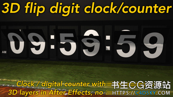 AE模板-3D机场倒计时时钟翻转计时器动画Flipping Clock 3D counter with split flap