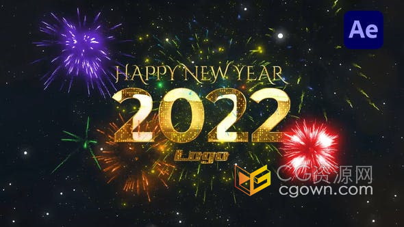 金色炫丽烟花数字倒计时2022新年倒数片头AE模板