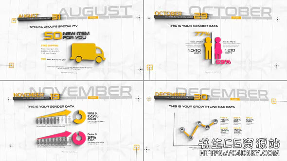 AE模板-12个三维时间线企业信息图表元素场景动画3D Timeline Infographics