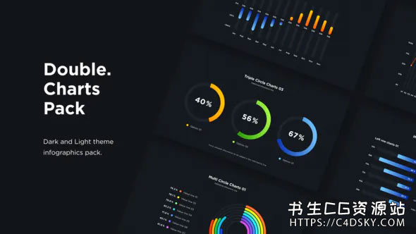 18 个极简现代企业数据统计条形图饼图动画模板Double - Infographics Charts Pack