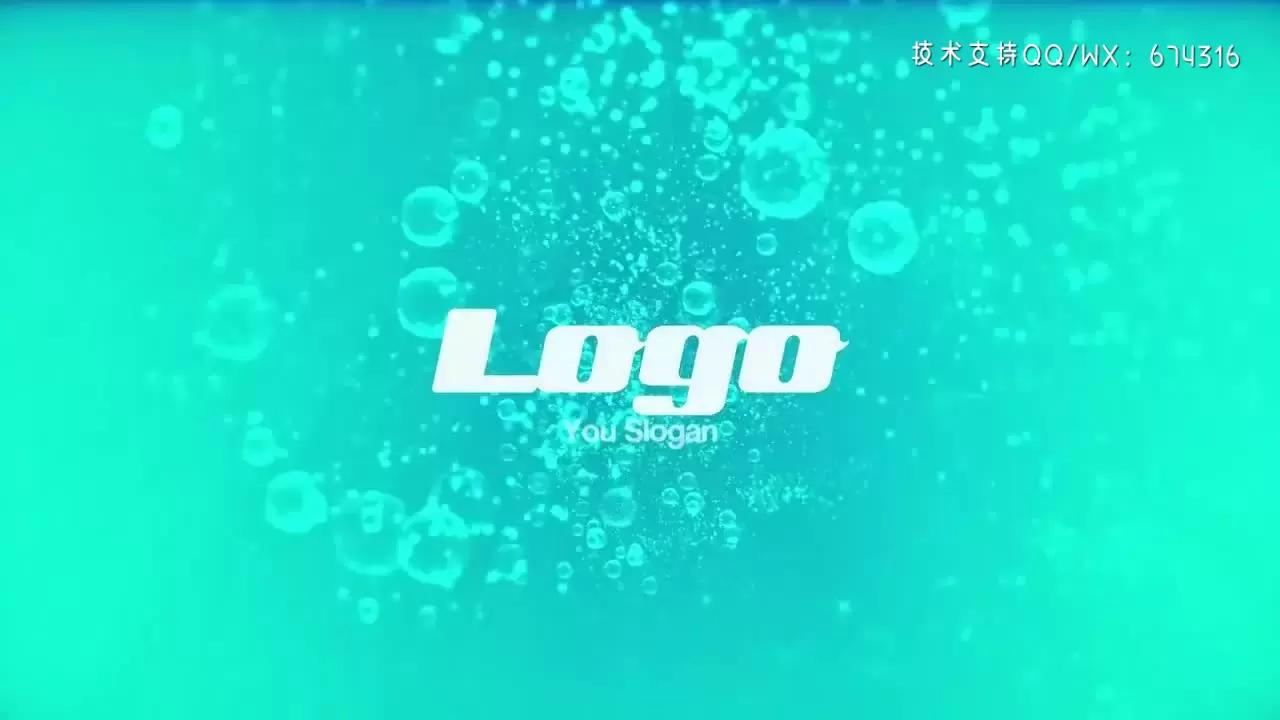 动态动画蓝色水粒和气泡LOGO标志显示PR模板视频下载插图