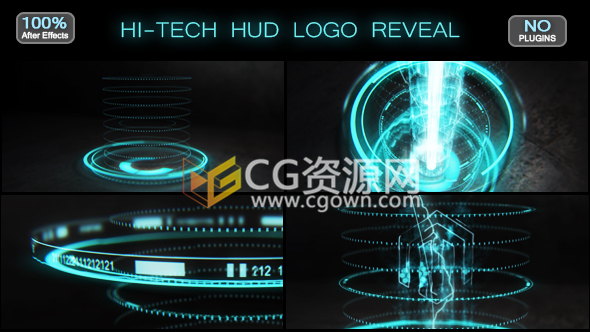 AE模板制作高科技HUD标志揭示工程科幻全息LOGO片头效果 免费下载