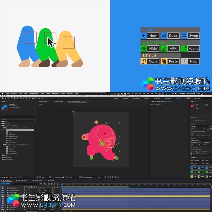二维MG动画角色生成手脚关节IK绑定AE脚本Limber+使用教程 年会员免费下载