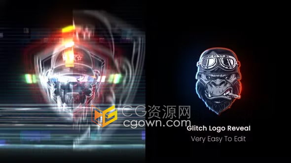 AE模板-最新故障片头快速标志动画Glitch Logo Reveal