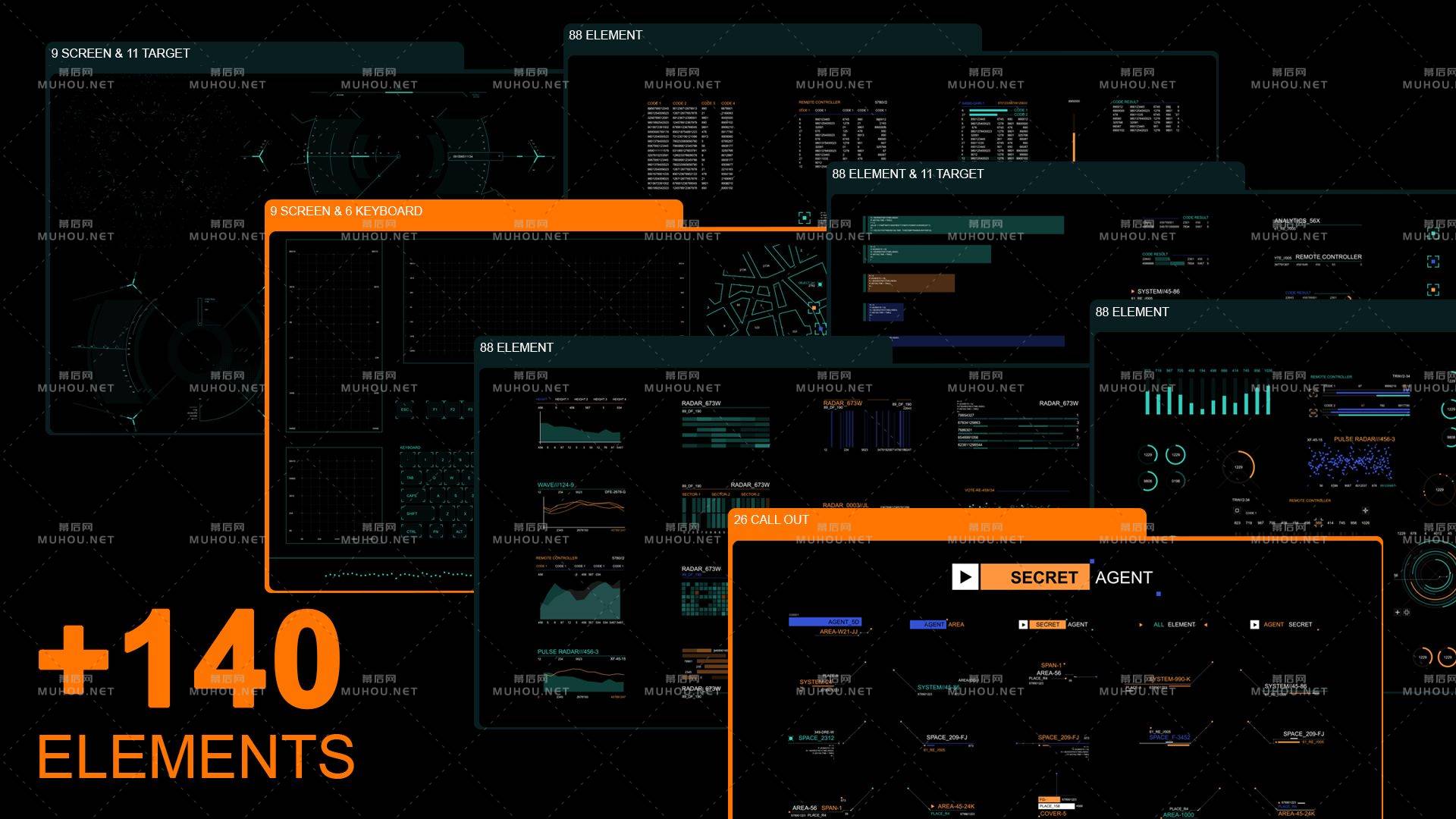 140+间谍高科技图表HUD元素ae视频素材插图