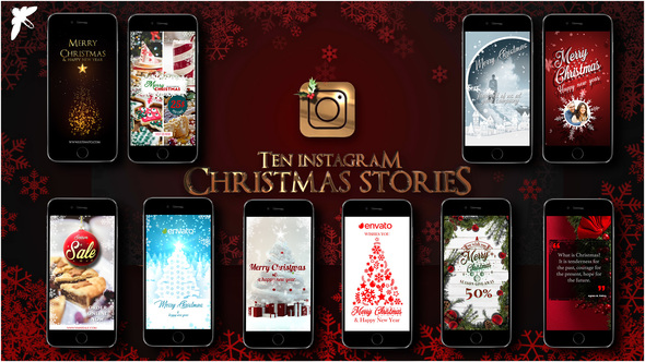 AE模板-10个Instagram圣诞故事新年问候手机包装10 Instagram Christmas Stories