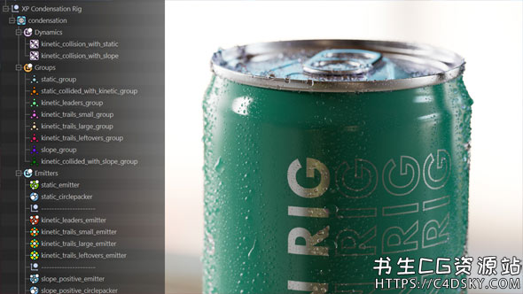 C4D XP粒子动态产品冷凝水滴生成器水粒子预设X-Particles Animated Condensation Rig