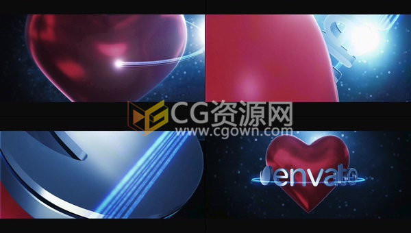 E3D制作三维爱心心形LOGO旋转情人节包装片头-AE模板工程