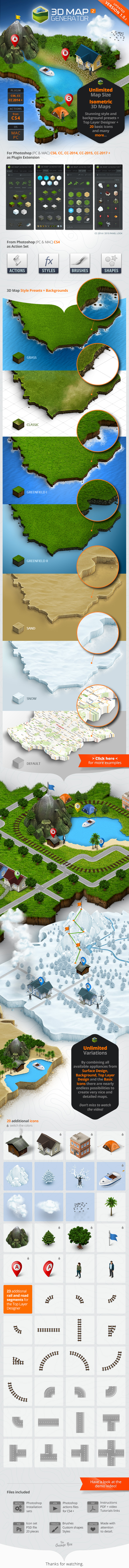 Graphicriver 3D Map Generator 2 Isometric三维地图等距视角PS动作面板插件