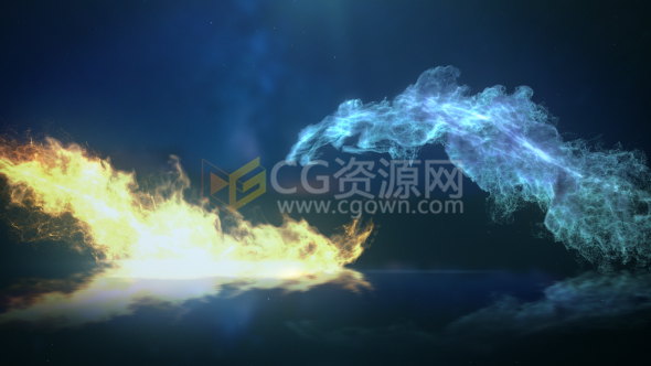 AE模板冰火粒子烟雾碰撞爆炸特效演绎标志LOGO片头动画