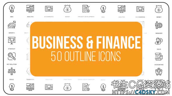 AE模板-50个商业企业金融细线图标动画Business And Finance - 50 Thin Line Icons