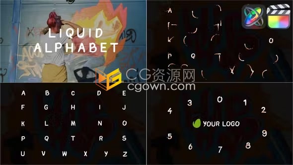 FCPX插件字母数字液体动画与LOGO片头Liquid Alphabet