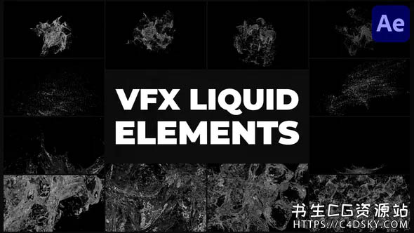 AE模板-12组流体水花飞溅转场过渡粒子VFX视觉特效合成素材Liquid VFX After Effects