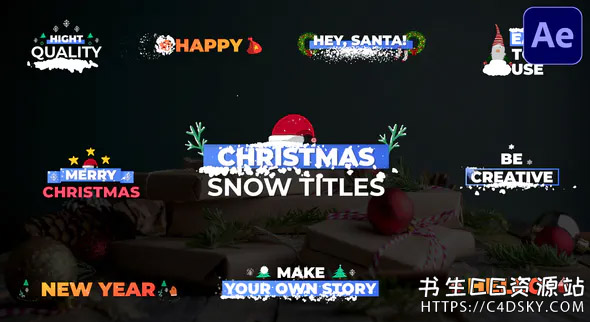 AE模板-可爱圣诞节彩球装饰雪花粒子字幕条排版展示动画Christmas Snow Titles | After Effects