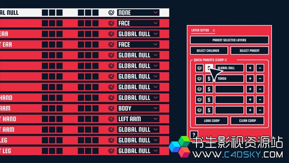 中文汉化版-图层快速父子链接AE脚本Aescripts Layer Sitter v1.2 + 视频教程