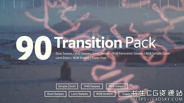 PR模板-90组全景镜头变焦滑动缩放拉伸数字故障转场模板Transition Pack