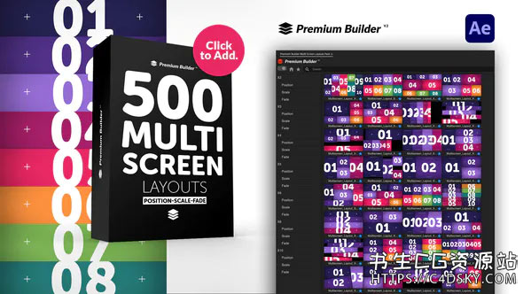 AE脚本-500+图片视频分屏出入多屏幕布局排版平滑过渡包Multi Screen Layouts Pack