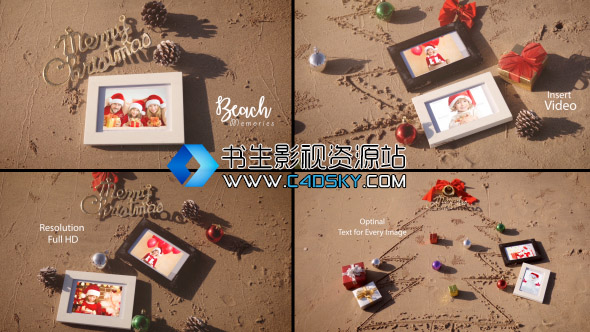 AE模板-实拍海滩相册视频片头圣诞节假期旅游模版Christmas Photo Frame On Thee Beach免费下载