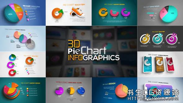 AE模板-12组公司百分比饼图数据信息统计模板3D Pie Chart Infographics