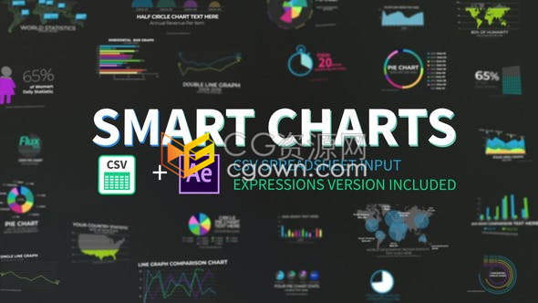 直接表格导入生成Infographics信息数据动画带24种图表效果-AE模板下载