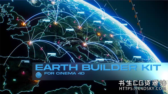 C4D预设-科技感地点定位三维地球连线地球建造者套件Earth Builder Kit [Cinema4d/Xpresso]