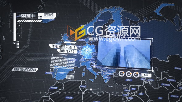 E3D制作全球科幻地图动画AE模板网络技术宣传视频