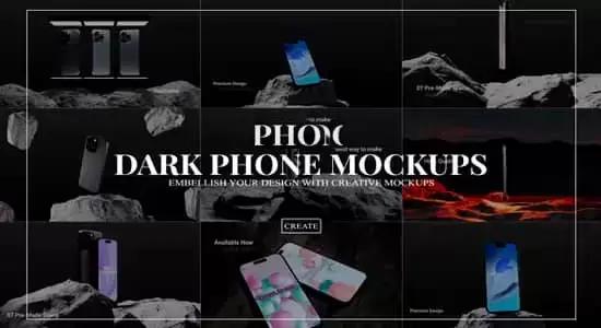 AE模板-户外岩石深色三维手机模型界面展示宣传动画 Dark Phone Mockups插图