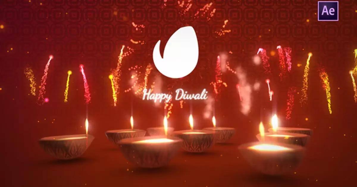 燃烧的蜡烛灯节日喜庆logo标志揭示AE模版Diwali Logo Reveal插图