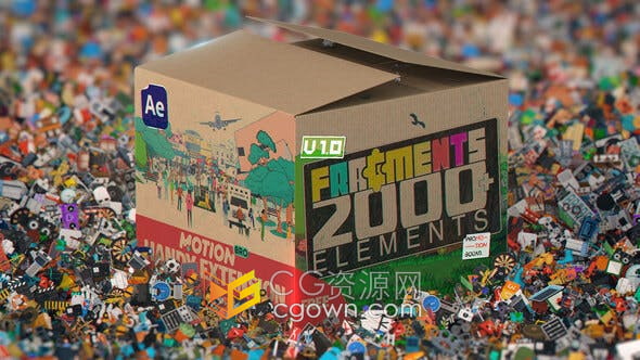 Fragments 2000+个2D元素动画MG图形视频-AE模板