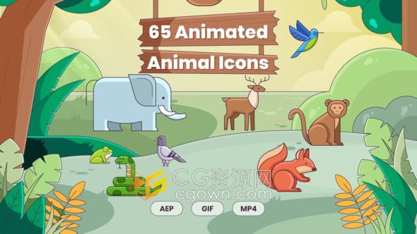 65种Animal可爱的动物图标Animated Icons动画-AE模板