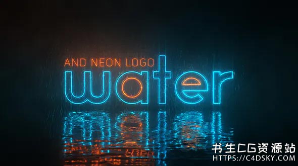 AE模板-霓虹灯轮廓标志Logo水波反射演绎朋克电影风格模板Water and Neon Logo