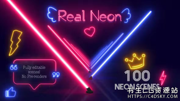 AE模板-Saber插件制作100个真实漂亮霓虹灯场景发光LOGO动画视频片头模板Real Neon