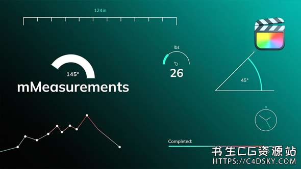 中文版FCPX插件-22组线条距离时间测量数据信息文字标题指示动画预设 支持M1M2